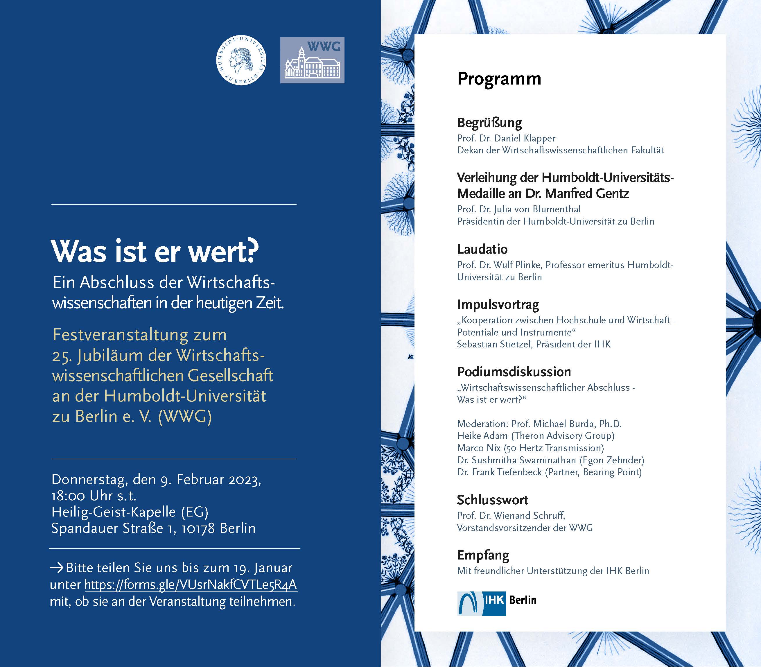 Programm zur Feier des 25-jährigen Bestehens der WWG am 9. Februar 2023